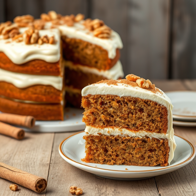moist carrot cake layered with rich cream cheese frosting