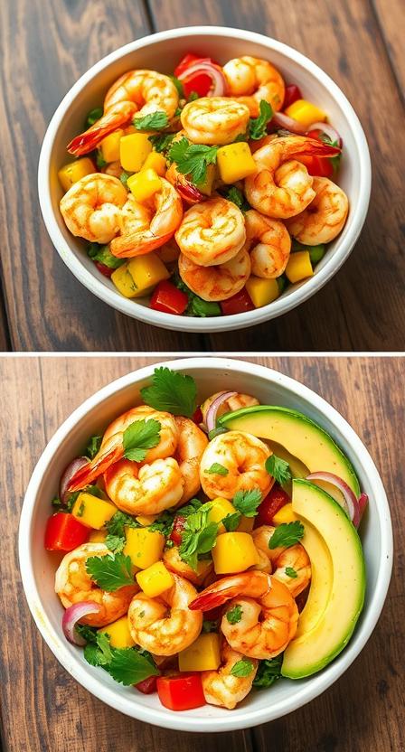 EASY Shrimp and Avocado Bowls with Mango Salsa & Lime- Chili Sauce